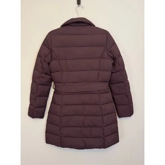 Tahari Puffer Coat Womens S Merlot Down Waterfowl Quilted Belted Winter Outdoor - Picture 2 of 8